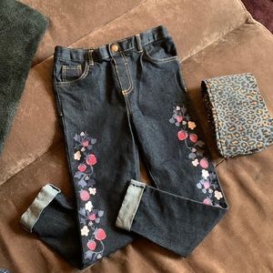 Girls Jeans size 6 with strawberry/flowers embellishment.  Free leggings